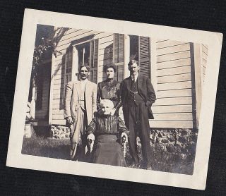 Antique Vintage Photograph People Standing In Front Of House Grandma Sitting