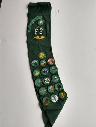 Vintage Girl Scout Sash With Badges And Pins Leesburg Fl Troop 1962