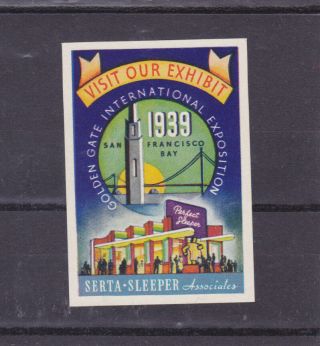 Vintage Poster Stamp Label 1939 Golden Gate Expo Serta Sleeper San Francisco Im