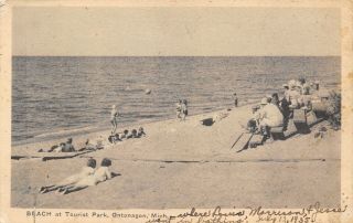 Ontonagon Michigan Tourist Park Beach Bathing Beauties Volley Ball 1935 Postcard