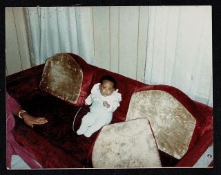 Vintage Photograph Adorable African American Baby Sitting On Couch