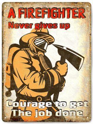 Firefighter Metal Sign Hero Fireman Great Gift Vintage Style Wall Decor Art 640