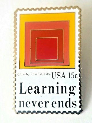 Vtg Collectible 1980 Usps 15 Cent Usa Postage Stamp Pin Learning Never Ends