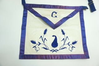 Vintage Masonic Masons Apron By C E Ward Co Embroidered Leather Silk Trim N12