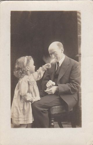 Unusual Old Vintage Photo Children Girl Lighting Cigarette Man Smoking Npc F3