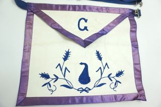 Vintage Masonic Masons Apron By C E Ward Co Embroidered Leather Silk Trim N11