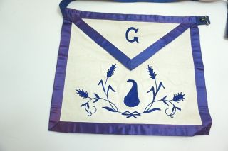 Vintage Masonic Masons Apron By C E Ward Co Embroidered Leather Silk Trim N10