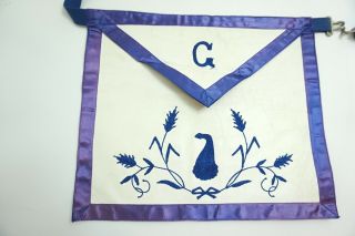 Vintage Masonic Masons Apron By C E Ward Co Embroidered Leather Silk Trim N14