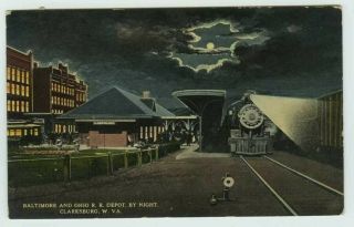 Clarksburg Wv B&o Railroad Depot By Night 00 - 10s Postcard