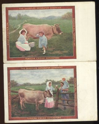 Pair 1909 Art Post Cards Advertising Sharples Tubular Cream Separators
