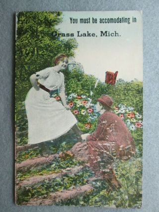 Antique You Must Be Accomodating In Grass Lake,  Michigan Postcard