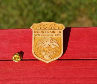 Junior Ranger Mount Rainier Nps Centennial 2016 Wood Lapel Pin Pinback