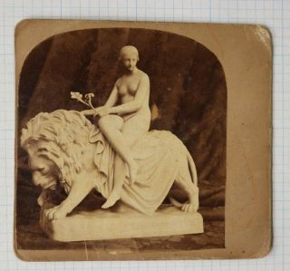 Nude Women On Lion Flowers Marble Statue Art Museum Picture Viewer Card Antique