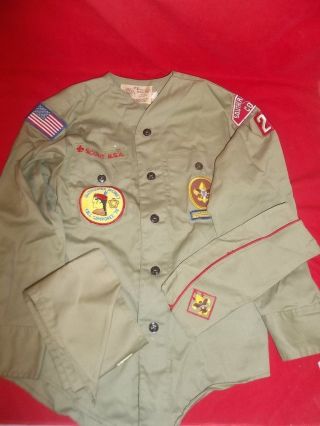2p Vintage 1974 Boy Scouts Of America Bsa Long Sleeve Class A Shirt & Hat & Sach