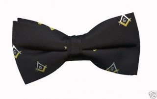 Masonic Bow Tie - Clip On Style - Masonic Logo Woven On Black Poly Fabric -