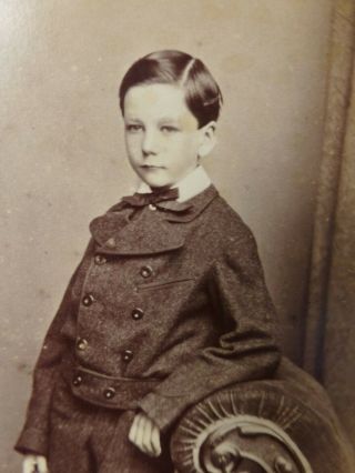 Antique Cdv Photo Strikingly Handsome Young Boy In Confident Pose C1870s