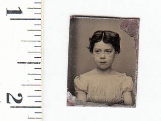 Civil War Era Miniature Gem Tintype Photo Pretty Young Girl.  525q