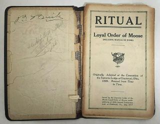 1917 Loyal Order of Moose Ritual Guide Leather 45 Pages 4 3/4 