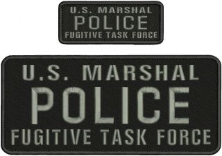 U.  S.  Marshal Police Fugitive Task Force Emb Patch 4.  75x11 And 2x5 Hook/back/gray