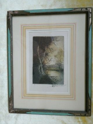 Nra - National Recovery Act,  Framed Color Etching,  Signed,  7 3/4 " X 9 3/4 ".