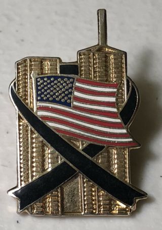 World Trade Center Usa Flag Black Ribbon Patriotic Lapel Hat Pin Pinback America