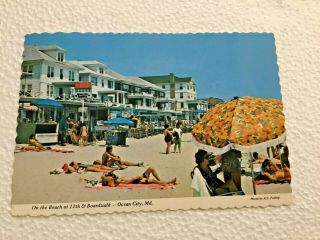 Vintage Ocean City Maryland Post Card - On The Beach At 11th & Boardwalk