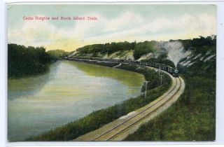 Cedar Heights Rock Island Railroad Train Along River Iowa 1910c Postcard