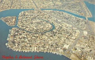 Long Beach,  Ca California Marina Naples & Belmont Shore Aerial Chrome Postcard