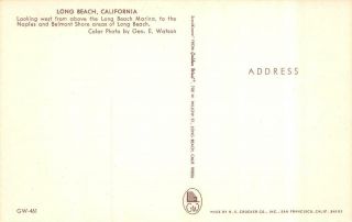LONG BEACH,  CA California MARINA NAPLES & BELMONT SHORE Aerial Chrome Postcard 2