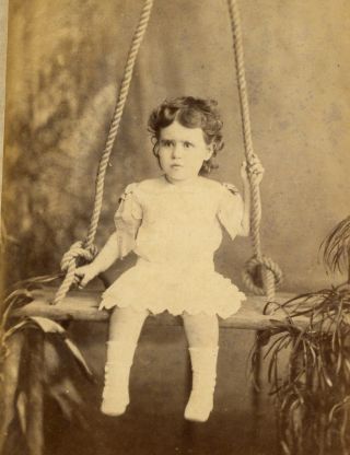 Antique Photo Cabinet Card Little Girl On The Swings Fashion By Nueva