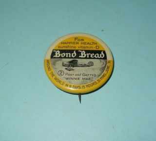 1930s Bond Bread Premium Airplane Series Pinback Button 2 Winnie Mae