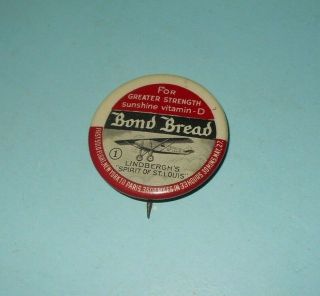 1930s Bond Bread Premium Airplane Series Pinback Button 1 Spirit Of St Louis