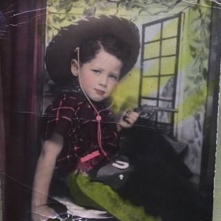 Vintage Photograph Color Tinted,  Little Girl Dressed As A Cowboy