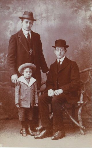 Old Photo Men Fashion Suit Hat Glasses Children Boy Hackney F2