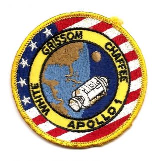 Vintage Nasa Sew On Patch Apollo 1 White Grissom Chaffee Usa Flag Space Earth