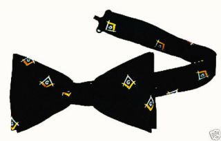 Masonic Bow Tie - Adjustable Band - Masonic Logo Woven On Black Poly Fabric