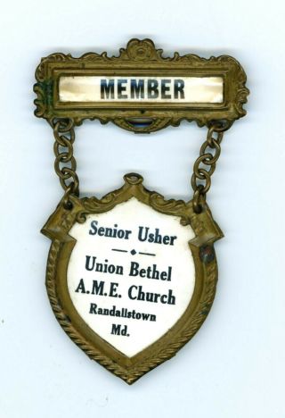 Vintage Union Bethel African M E Church Randallstown,  Md Usher Pinback Badge Pin