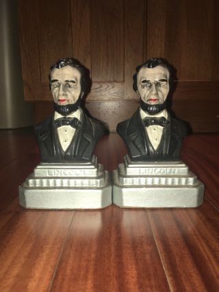 Vintage President Abe Lincoln Wood Bookends - Antique Presidential Memorabilia