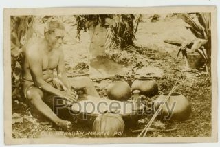 Hawaii Photograph 1930s Postcard Old Hawaiian Making Poi Photo Rppc