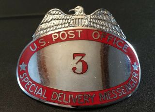 Rare Obsolete Us Special Delivery Messenger Post Office Department Badge
