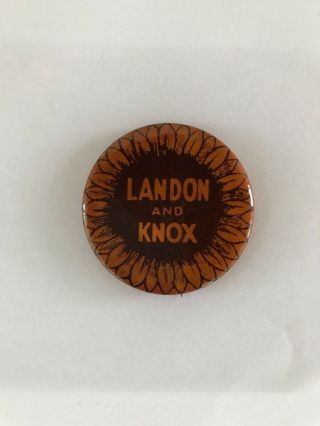 Vintage Pin - Back Landon Knox Sunflower Gop 1936 Campaign Button Large 2 "
