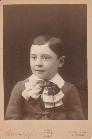 Cabinet Card Little Boy Large Check Floppy Bow Tie,  White Collar,  1889,  St.  Paul
