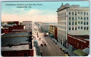Jacksonville,  Florida Fl East Bay Street Scene Consolidated Building Postcard
