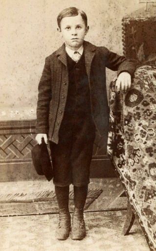 Antique Cabinet Photo Victorian Boy W Hat By Hansen Ida Grove Ia Backstamp