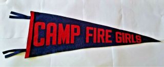 Vintage 1960s Camp Fire Girls Felt Pennant - 22.  5 " X 8.  5 " - Navy Blue With Red