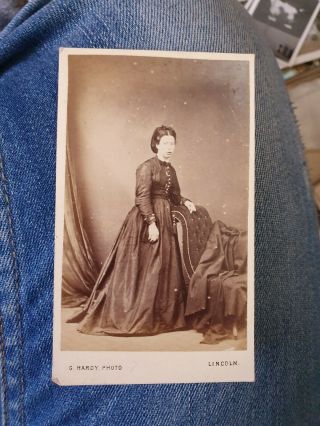 Lincoln Made Cdv Photograph By G Hardy Of Norman Place,  Pretty Lady Long Dress