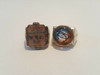 Vintage York Worlds Fair 1964 Silver Plastic Flicker Ring Souvenir 2 Piece