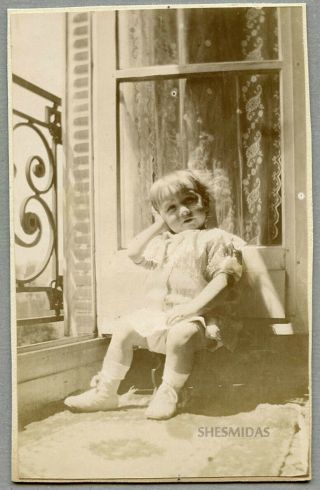 Sun Struck Little Girl By The Door,  Vintage Photo 996