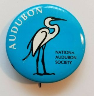 Vintage National Audubon Society Crane/bird Pinback Button Blue/black/white