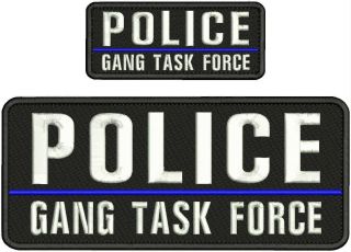 Police Gang Task Force Embroidery Patch 4x10 &2x5 Hook On Back Blk/white